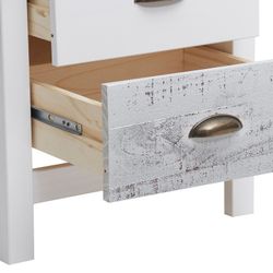 Comodino, 46 x 35 x 49,5 cm, in legno di pino bianco e grigio | Collezione Romantica