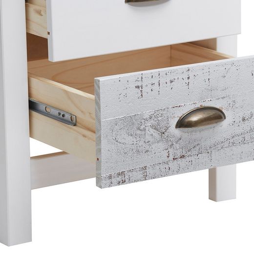 Comodino, 46 x 35 x 49,5 cm, in legno di pino bianco e grigio | Collezione Romantica