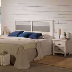Comodino, 46 x 35 x 49,5 cm, in legno di pino bianco e grigio | Collezione Romantica