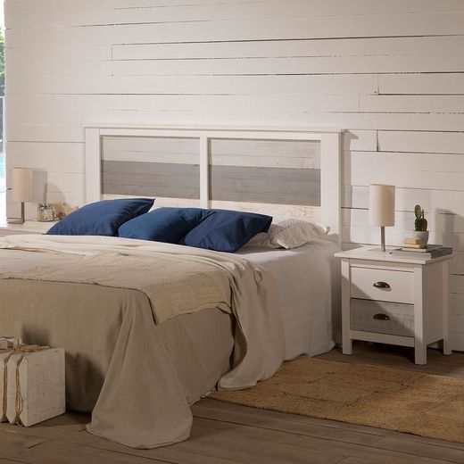 Comodino, 46 x 35 x 49,5 cm, in legno di pino bianco e grigio | Collezione Romantica