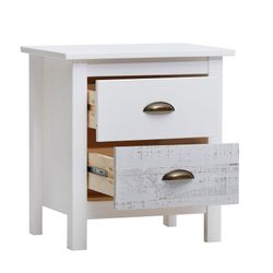 Comodino, 46 x 35 x 49,5 cm, in legno di pino bianco e grigio | Collezione Romantica
