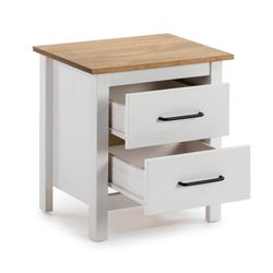 Comodino, 46 x 35 x 49,5 cm, in legno di pino bianco e naturale | Collezione Miranda
