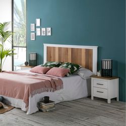 Comodino, 46 x 35 x 49,5 cm, in legno di pino bianco e naturale | Collezione Miranda