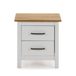 Comodino, 46 x 35 x 49,5 cm, in legno di pino bianco e naturale | Collezione Miranda