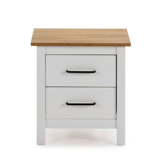 Comodino, 46 x 35 x 49,5 cm, in legno di pino bianco e naturale | Collezione Miranda
