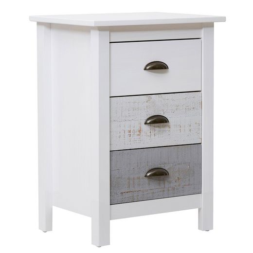 Comodino, 46 x 35 x 65 cm, in legno di pino bianco e grigio | Collezione Romantica