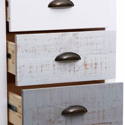 Comodino, 46 x 35 x 65 cm, in legno di pino bianco e grigio | Collezione Romantica
