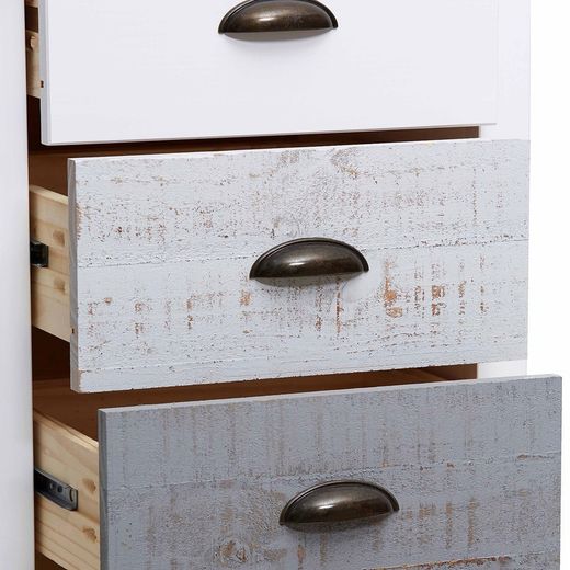 Comodino, 46 x 35 x 65 cm, in legno di pino bianco e grigio | Collezione Romantica