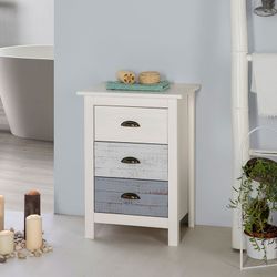 Comodino, 46 x 35 x 65 cm, in legno di pino bianco e grigio | Collezione Romantica
