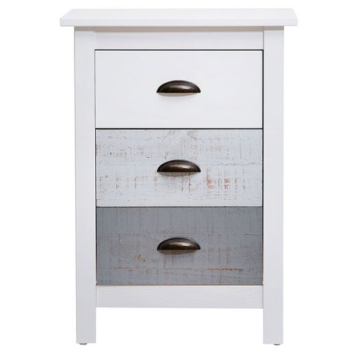 Comodino, 46 x 35 x 65 cm, in legno di pino bianco e grigio | Collezione Romantica