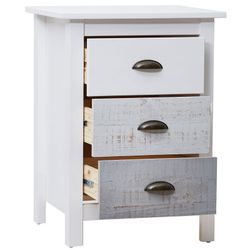 Comodino, 46 x 35 x 65 cm, in legno di pino bianco e grigio | Collezione Romantica