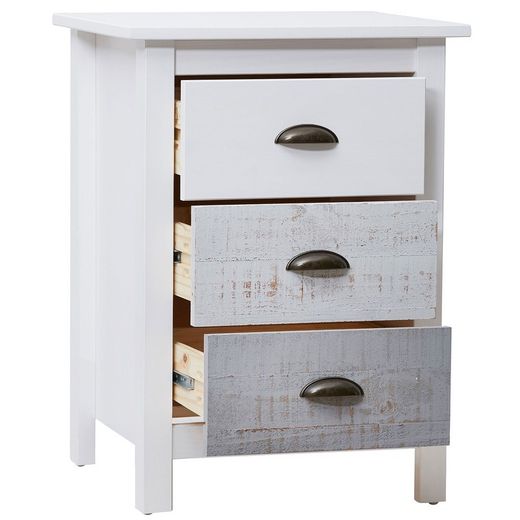 Comodino, 46 x 35 x 65 cm, in legno di pino bianco e grigio | Collezione Romantica