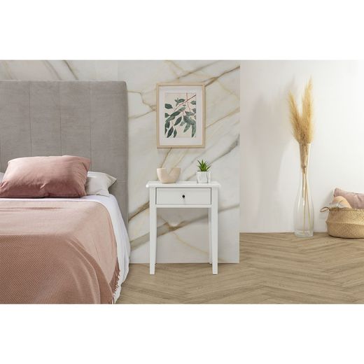 Comodino, 46 x 36 x 55 cm, in legno di pino e MDF bianco | Collezione Bart