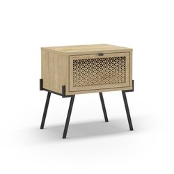 Mesita de noche, 48,2 x 34 x 50,7 cm, de madera y metal en natural y negro | Colección Ecrin