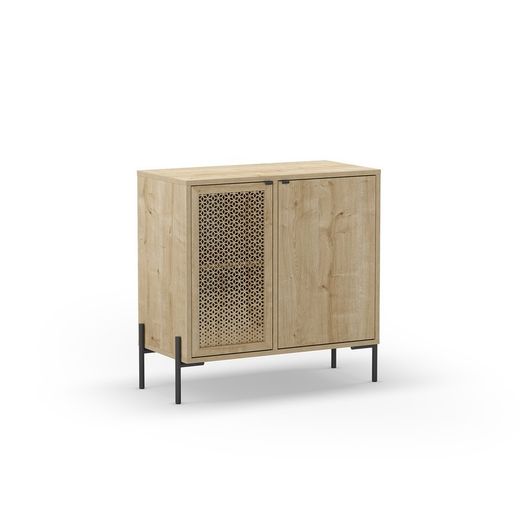 Comodino, 86,6 x 40 x 80,3 cm, in legno e metallo colore rovere | Collezione Inca