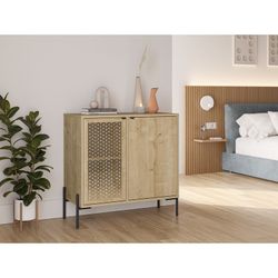 Comodino, 86,6 x 40 x 80,3 cm, in legno e metallo colore rovere | Collezione Inca