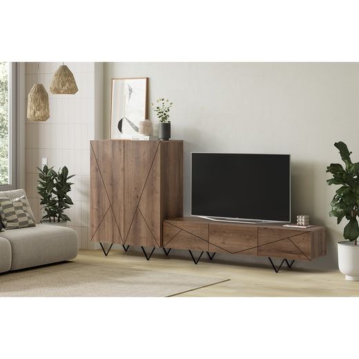 Comodino, 90 x 41,8 x 125 cm, in legno colore noce | Collezione Connie
