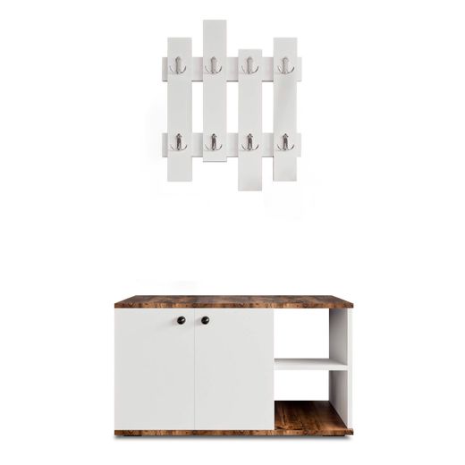 Móvel de entrada, 90 x 32 x 53 cm, em MDF branco e natural | Coleção Kavala