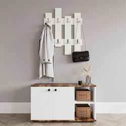 Móvel de entrada, 90 x 32 x 53 cm, em MDF branco e natural | Coleção Kavala