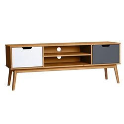 Mueble TV, 140 x 40 x 52,5 cm, de madera de pino en natural, gris y blanco  | Colección Cusco