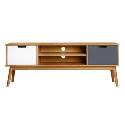 Mobile TV, 140 x 40 x 52,5 cm, in legno di pino naturale, grigio e bianco | Collezione Cusco