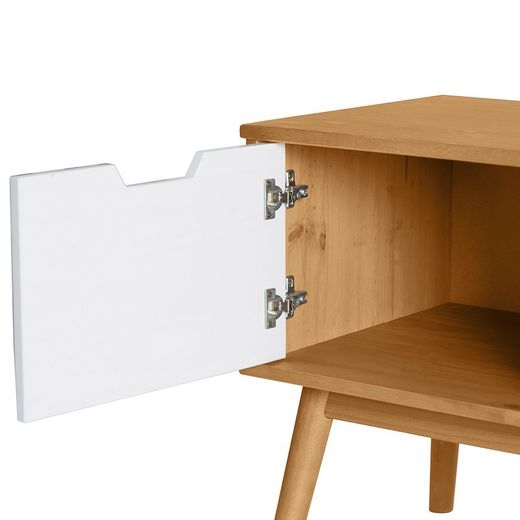 Mobile TV, 140 x 40 x 52,5 cm, in legno di pino naturale, grigio e bianco | Collezione Cusco