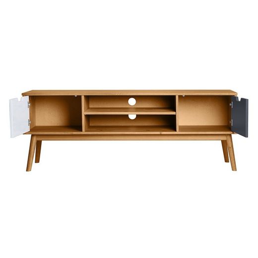 Mobile TV, 140 x 40 x 52,5 cm, in legno di pino naturale, grigio e bianco | Collezione Cusco