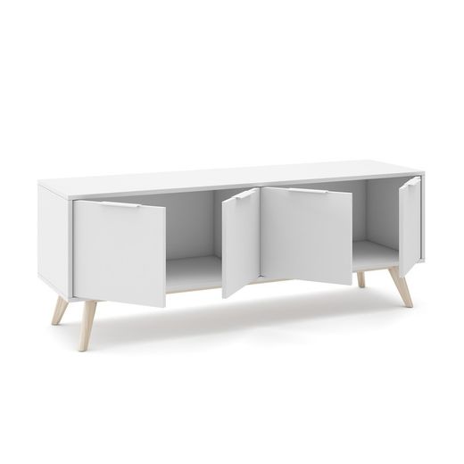Mobile TV, 140 x 40 x 53 cm, in legno di pino bianco e naturale | Collezione Campus
