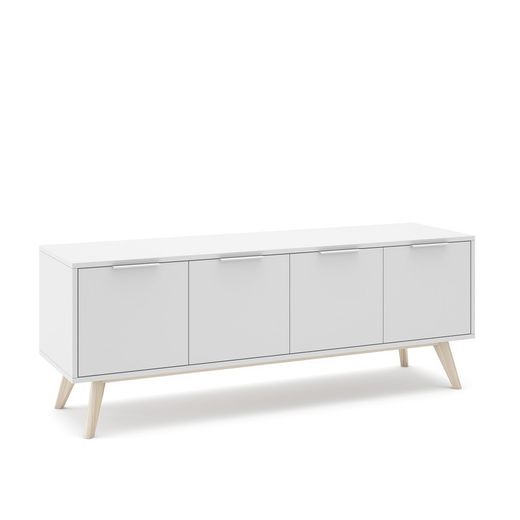 Mobile TV, 140 x 40 x 53 cm, in legno di pino bianco e naturale | Collezione Campus
