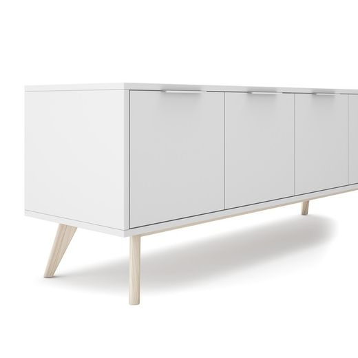 Mobile TV, 140 x 40 x 53 cm, in legno di pino bianco e naturale | Collezione Campus