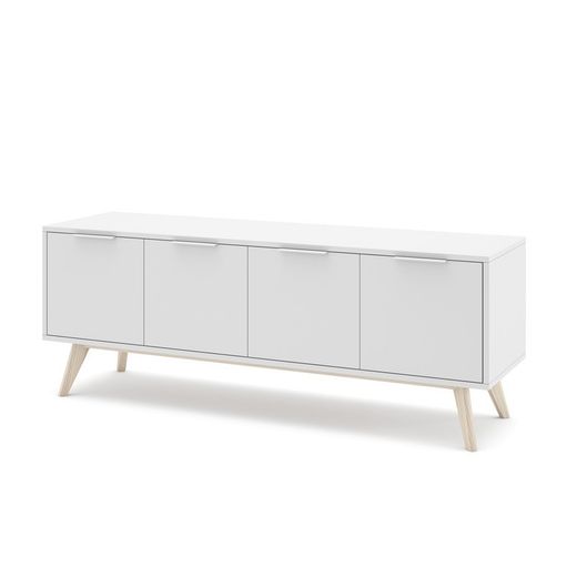 Mobile TV, 140 x 40 x 53 cm, in legno di pino bianco e naturale | Collezione Campus