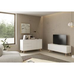 Mobile TV, 140 x 40 x 53 cm, in legno di pino bianco e naturale | Collezione Campus