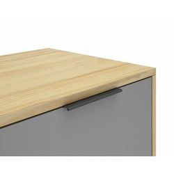 Mobile TV, 140 x 40 x 53 cm, in legno di pino con finitura rovere, grigio chiaro e bianco | Collezione Elfa
