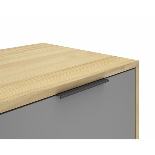 Mobile TV, 140 x 40 x 53 cm, in legno di pino con finitura rovere, grigio chiaro e bianco | Collezione Elfa