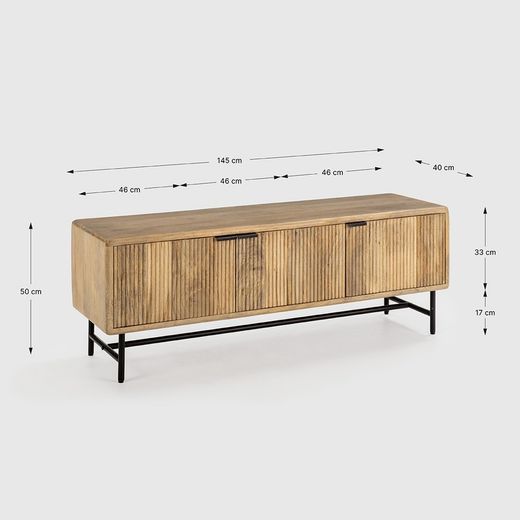 Mobile TV, 145 x 40 x 50 cm, in legno e metallo naturale e nero | Collezione Mundra