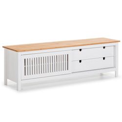Mueble TV, 158 x 40 x 49,6 cm, de madera de pino en blanco  | Colección Bruna