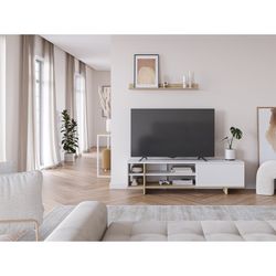 TV-Möbel, 160 x 35,6 x 44 cm, aus Holz in Weiß und Naturfarbe | Kollektion Cequoia