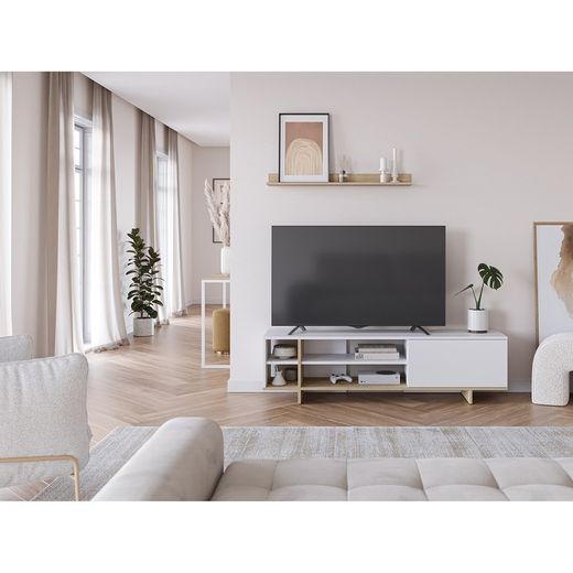 TV-Möbel, 160 x 35,6 x 44 cm, aus Holz in Weiß und Naturfarbe | Kollektion Cequoia