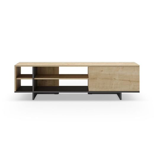 Mobile TV, 160 x 35,6 x 44 cm, in legno con finitura rovere e nero | Collezione Cequoia