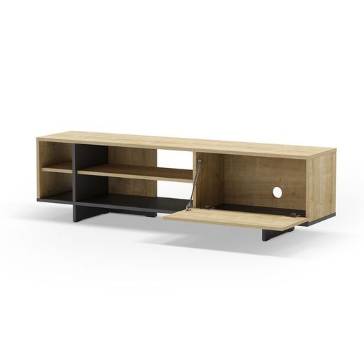 Mobile TV, 160 x 35,6 x 44 cm, in legno con finitura rovere e nero | Collezione Cequoia