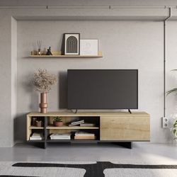Mobile TV, 160 x 35,6 x 44 cm, in legno con finitura rovere e nero | Collezione Cequoia