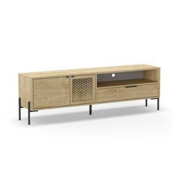 Mueble TV, 164 x 35 x 50,5 cm, de madera y metal en color roble | Colección Inca