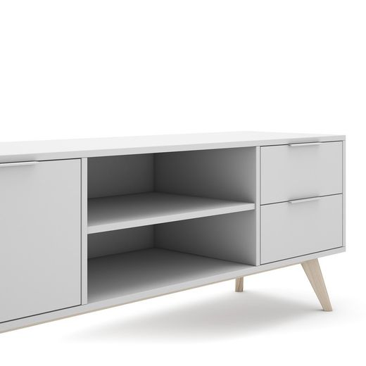 Mobile TV, 180 x 40 x 53 cm, in legno di pino bianco e naturale | Collezione Campus
