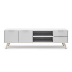 Mobile TV, 180 x 40 x 53 cm, in legno di pino bianco e naturale | Collezione Campus
