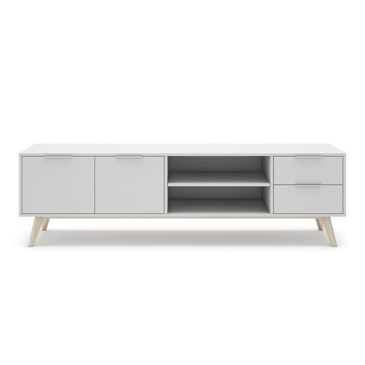 Mobile TV, 180 x 40 x 53 cm, in legno di pino bianco e naturale | Collezione Campus