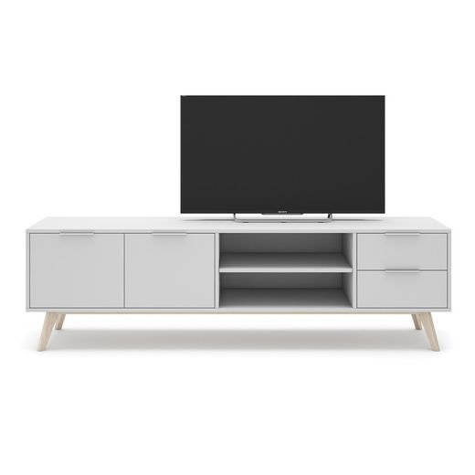 Mobile TV, 180 x 40 x 53 cm, in legno di pino bianco e naturale | Collezione Campus