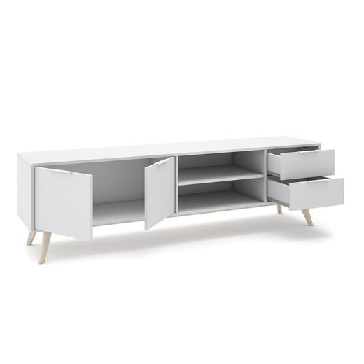 Mobile TV, 180 x 40 x 53 cm, in legno di pino bianco e naturale | Collezione Campus