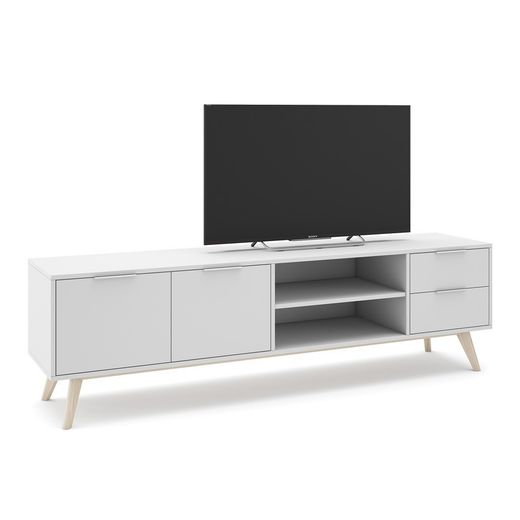 Mobile TV, 180 x 40 x 53 cm, in legno di pino bianco e naturale | Collezione Campus
