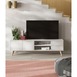Mobile TV, 180 x 40 x 53 cm, in legno di pino bianco e naturale | Collezione Campus