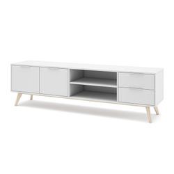 Mobile TV, 180 x 40 x 53 cm, in legno di pino bianco e naturale | Collezione Campus